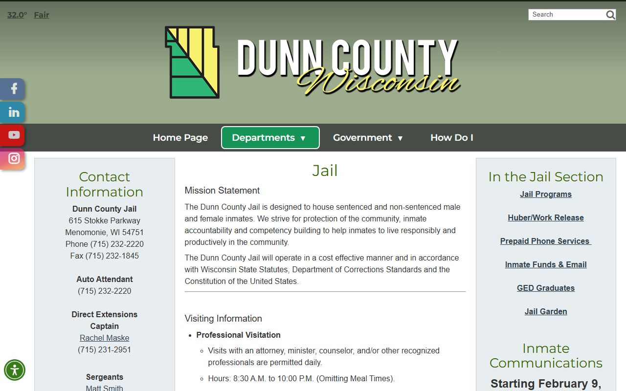 Dunn County Recent Bookings jail page