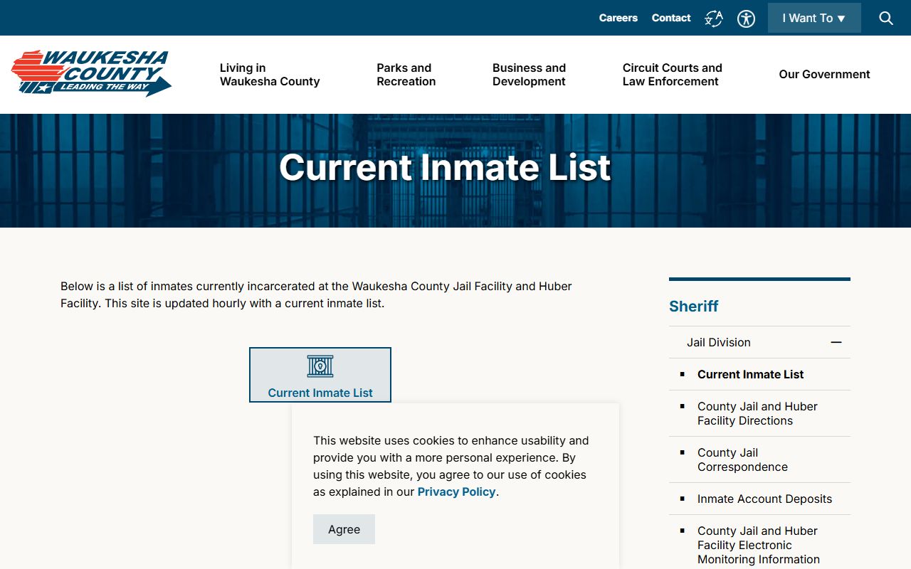 Waukesha County Recent Bookings image from the current inmate list