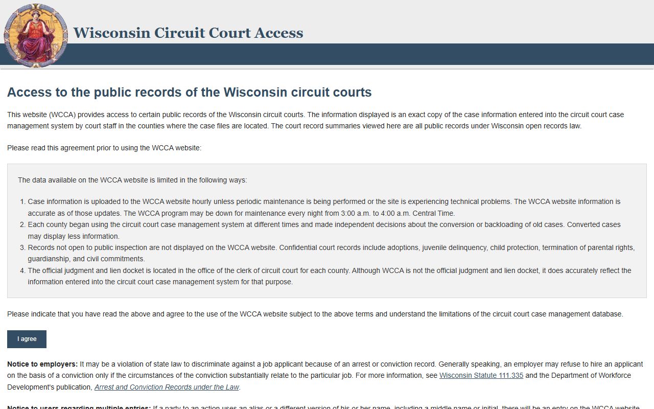 Wisconsin Recent Bookings court search image from Wisconsin Circuit Court Access
