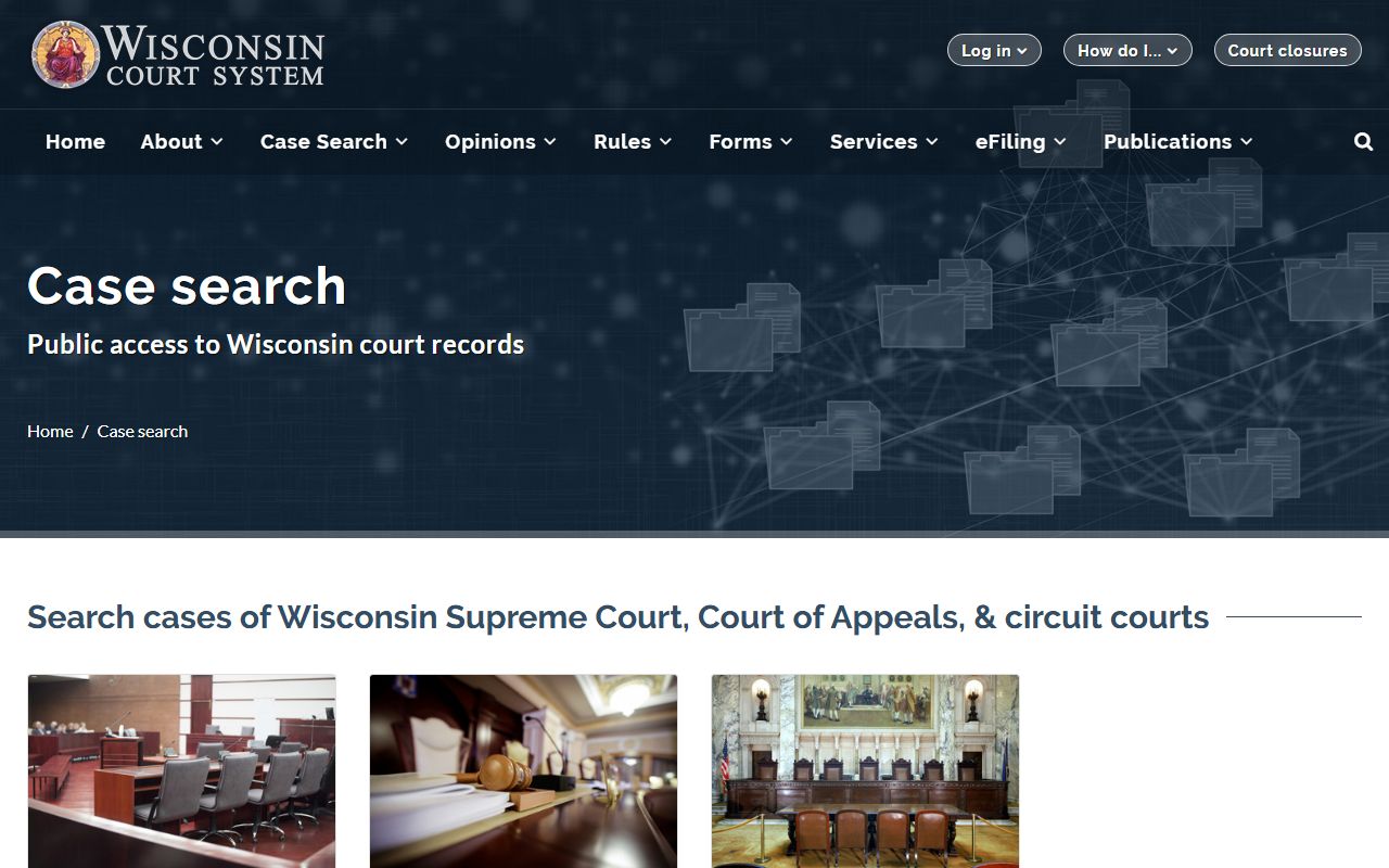 Wisconsin Recent Bookings case search image from the Wisconsin Court System
