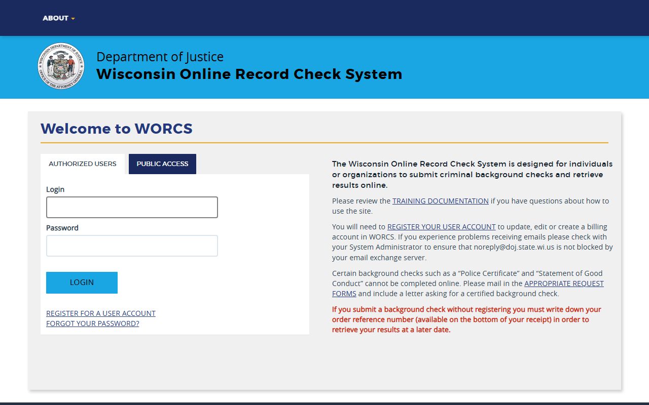 Wisconsin Recent Bookings state search image from the Wisconsin Online Record Check System